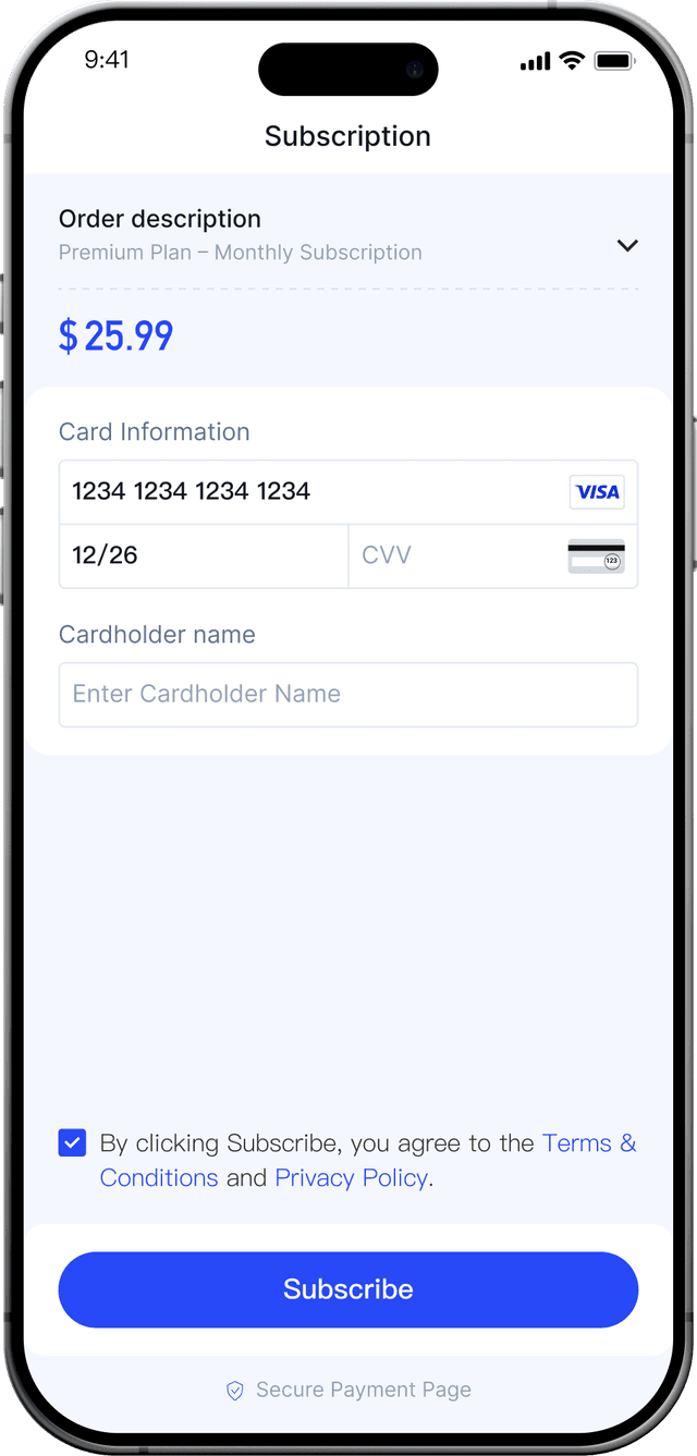 Waffo mobile checkout interface showing localized payment methods on iPhone